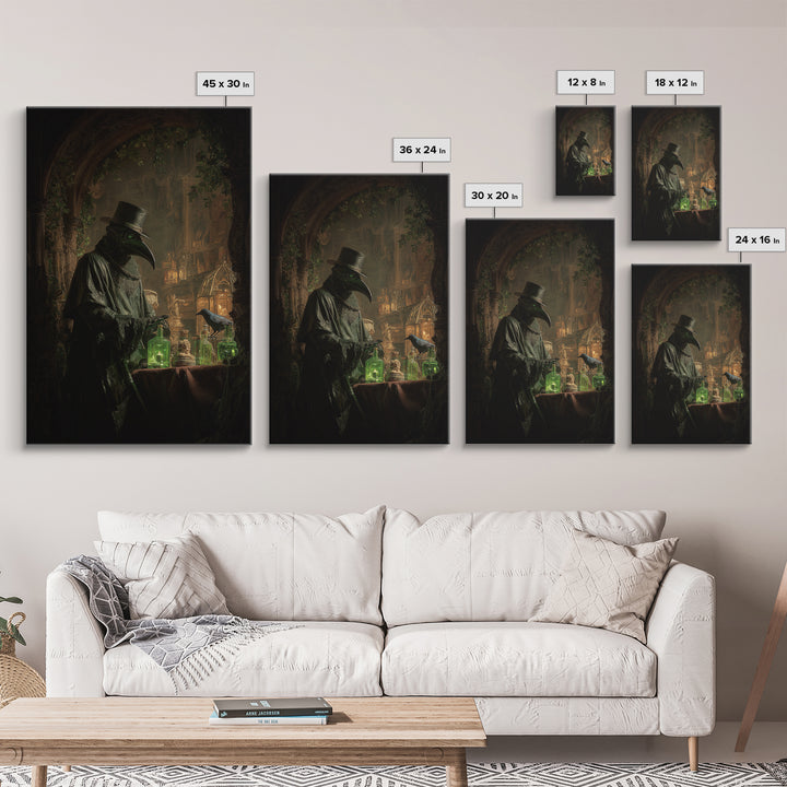 The Plague Doctor, Ornate Symbolist Art, Vertical Wall Art, Dark Fantasy Wall Art, Canvas Print, Halloween Wall Art, Halloween Decor