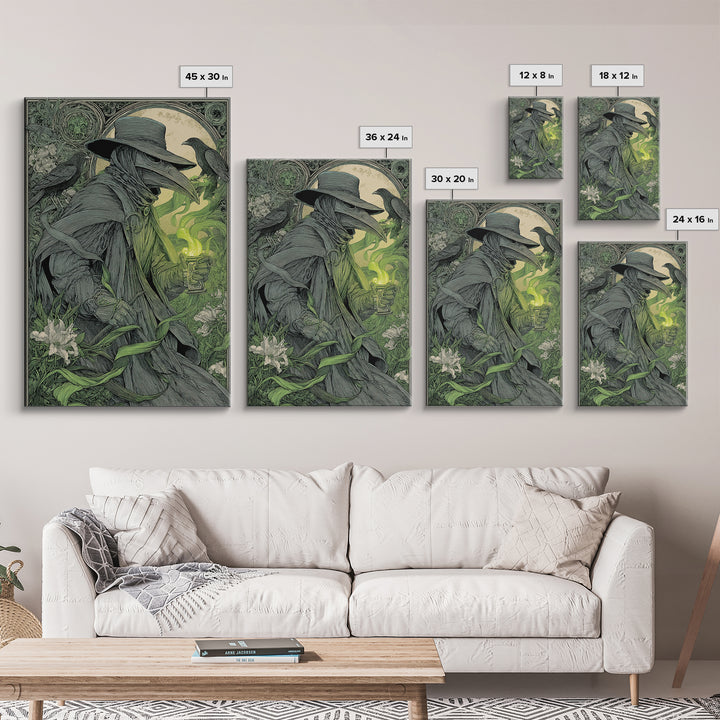 The Plague Doctor, Symbolist Death Art, Vertical Wall Art, Macabre Wall Art, Framed Canvas Print, Halloween Wall Art