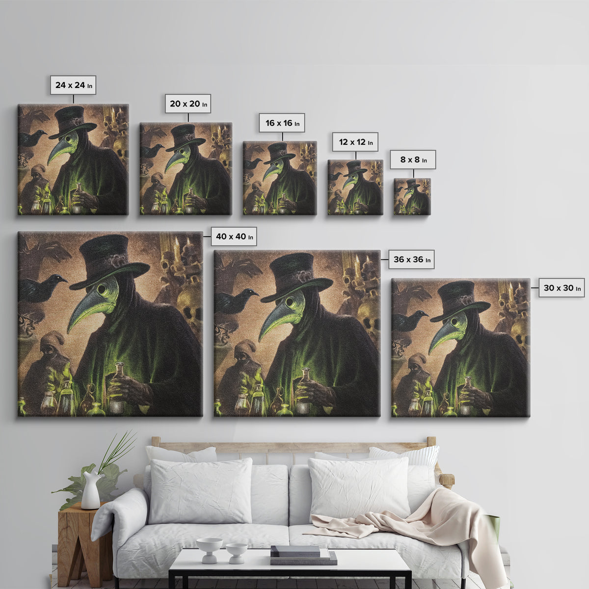 The Plague Doctor, Dark Symbolist Art, Square Wall Art, Dark Fantasy Wall Art, Framed Canvas Print, Halloween Wall Art