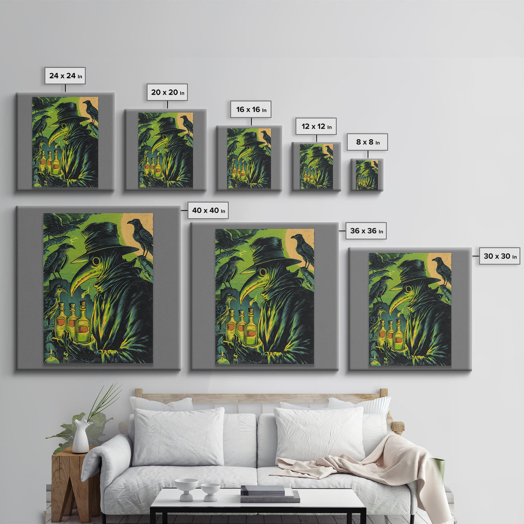 The Plague Doctor, Macabre Folk Print Art, Square Wall Art, Dark Halloween Decor, Framed Canvas Print, Halloween Wall Art