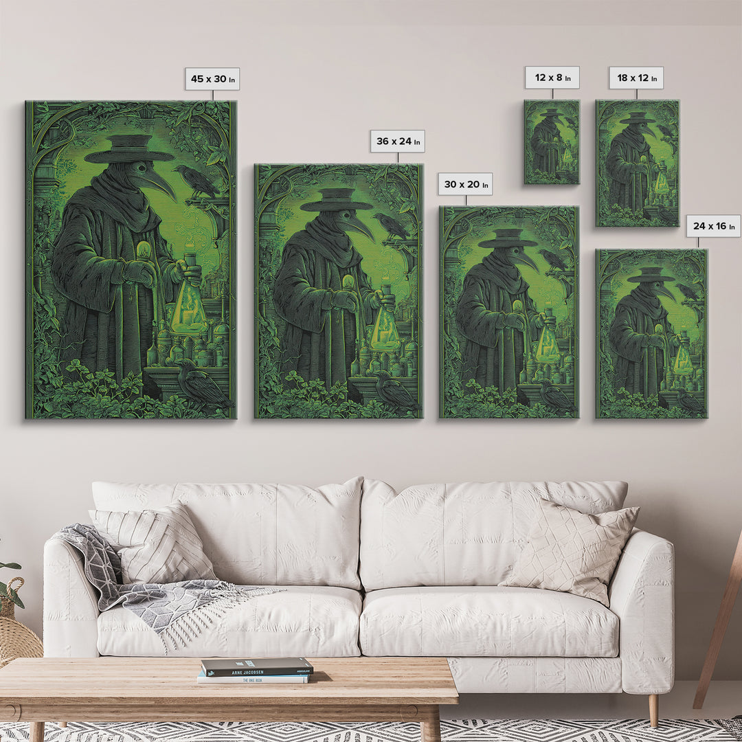 The Plague Doctor, Victorian Macabre Art, Vertical Wall Art, Gothic Horror Wall Art, Framed Canvas Print, Halloween Wall Art