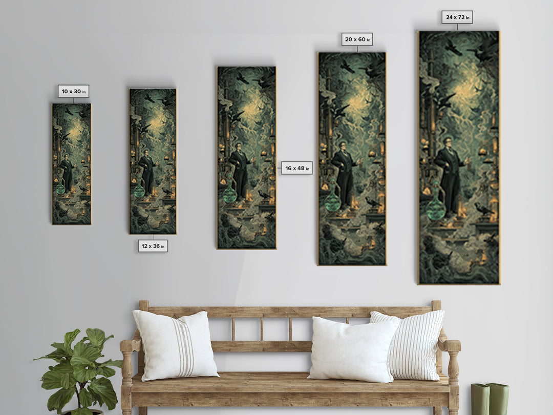 The Mad Alchemist, Gothic Engraving Art, Tall Narrow Wall Art, Gothic Horror Wall Art, Canvas Print, Halloween Wall Art