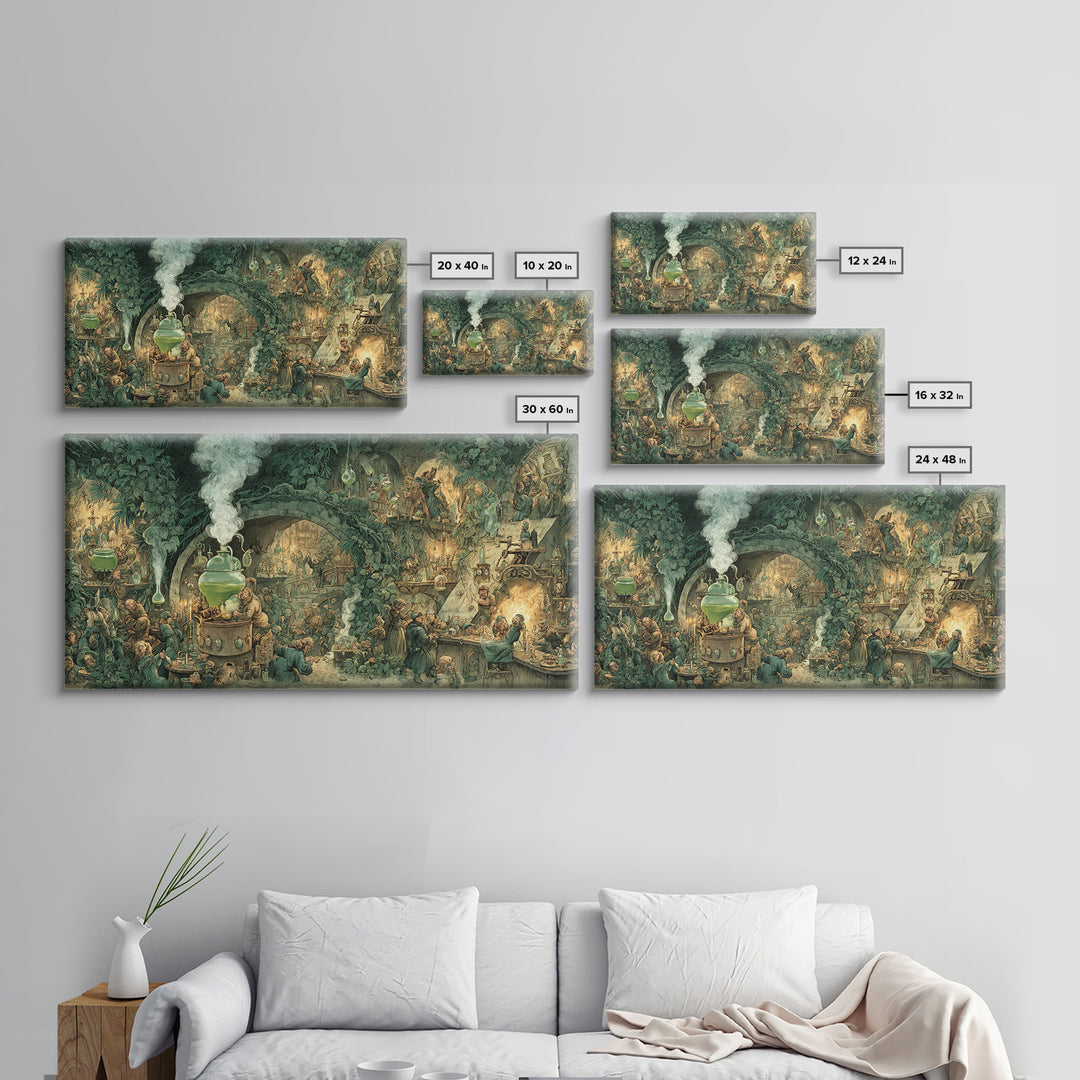 The Mad Alchemist, Northern Renaissance Horror, Wide Panoramic Art, Dark Halloween Decor, Framed Canvas Print, Halloween Wall Art