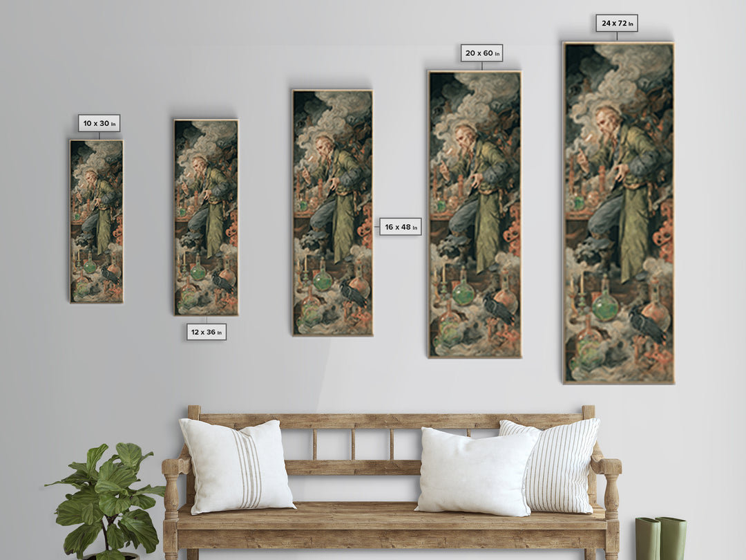The Mad Alchemist, Dark Renaissance Art, Tall Narrow Wall Art, Dark Fantasy Wall Art, Canvas Print, Halloween Wall Art