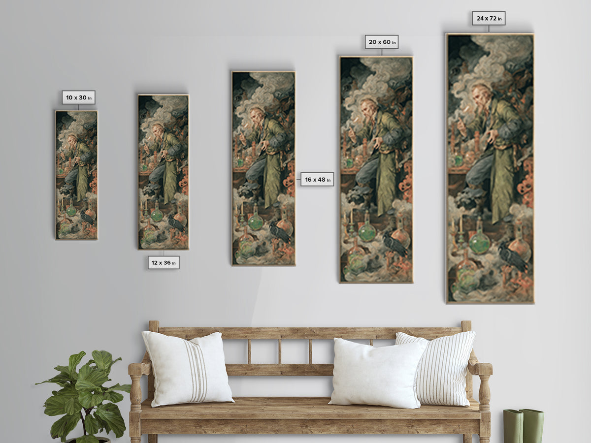 The Mad Alchemist, Dark Renaissance Art, Tall Narrow Wall Art, Dark Fantasy Wall Art, Canvas Print, Halloween Wall Art