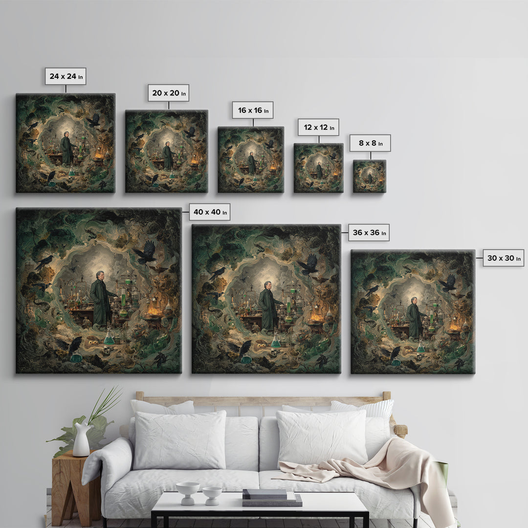 The Mad Alchemist, Baroque Witchcraft Art, Square Wall Art, Gothic Horror Wall Art, Canvas Print, Halloween Wall Art