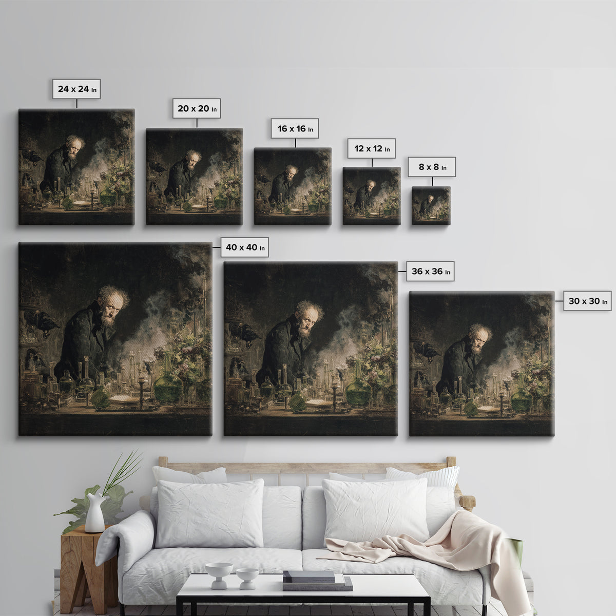 The Mad Alchemist, Symbolist Dream Art, Square Wall Art, Dark Fantasy Wall Art, Canvas Print, Halloween Wall Art, Spooky Wall Decor