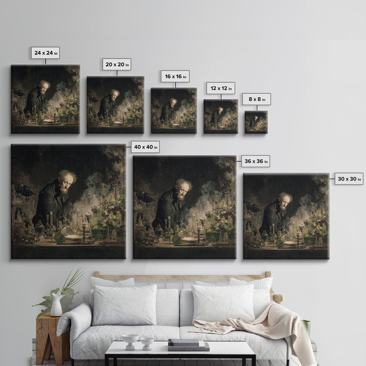 The Mad Alchemist, Symbolist Dream Art, Square Wall Art, Dark Fantasy Wall Art, Canvas Print, Halloween Wall Art, Spooky Wall Decor