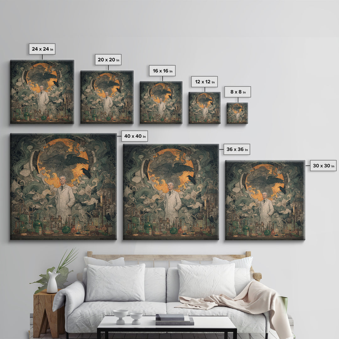 The Mad Alchemist, Dark Symbolist Art, Square Wall Art, Dark Fantasy Wall Art, Framed Canvas Print, Halloween Wall Art