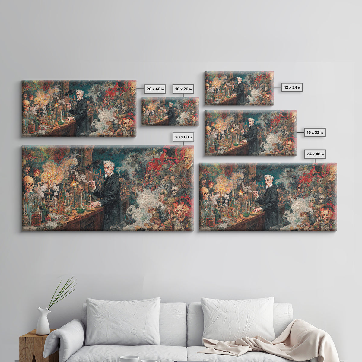 The Mad Alchemist, Grotesque Carnival Art, Wide Panoramic Art, Dark Fantasy Wall Art, Canvas Print, Halloween Wall Art, Halloween Decor