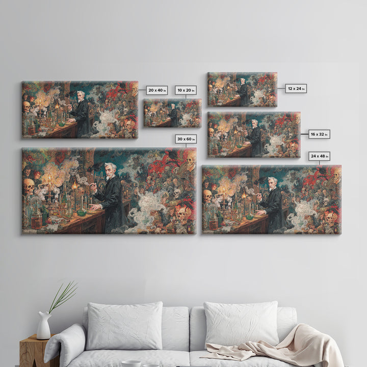 The Mad Alchemist, Grotesque Carnival Art, Wide Panoramic Art, Dark Fantasy Wall Art, Canvas Print, Halloween Wall Art, Halloween Decor