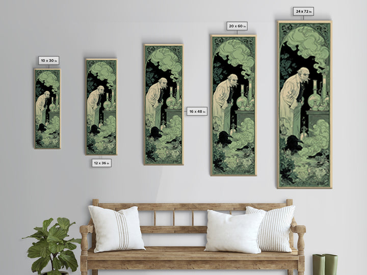 The Mad Alchemist, Decadent Line Art, Tall Narrow Wall Art, Gothic Horror Wall Art, Framed Canvas Print, Halloween Wall Art