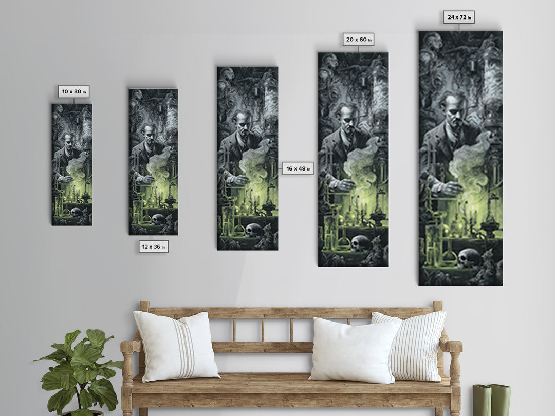 The Mad Alchemist, Biomechanical Horror Art, Tall Narrow Wall Art, Dark Fantasy Wall Art, Framed Canvas Print, Halloween Wall Art