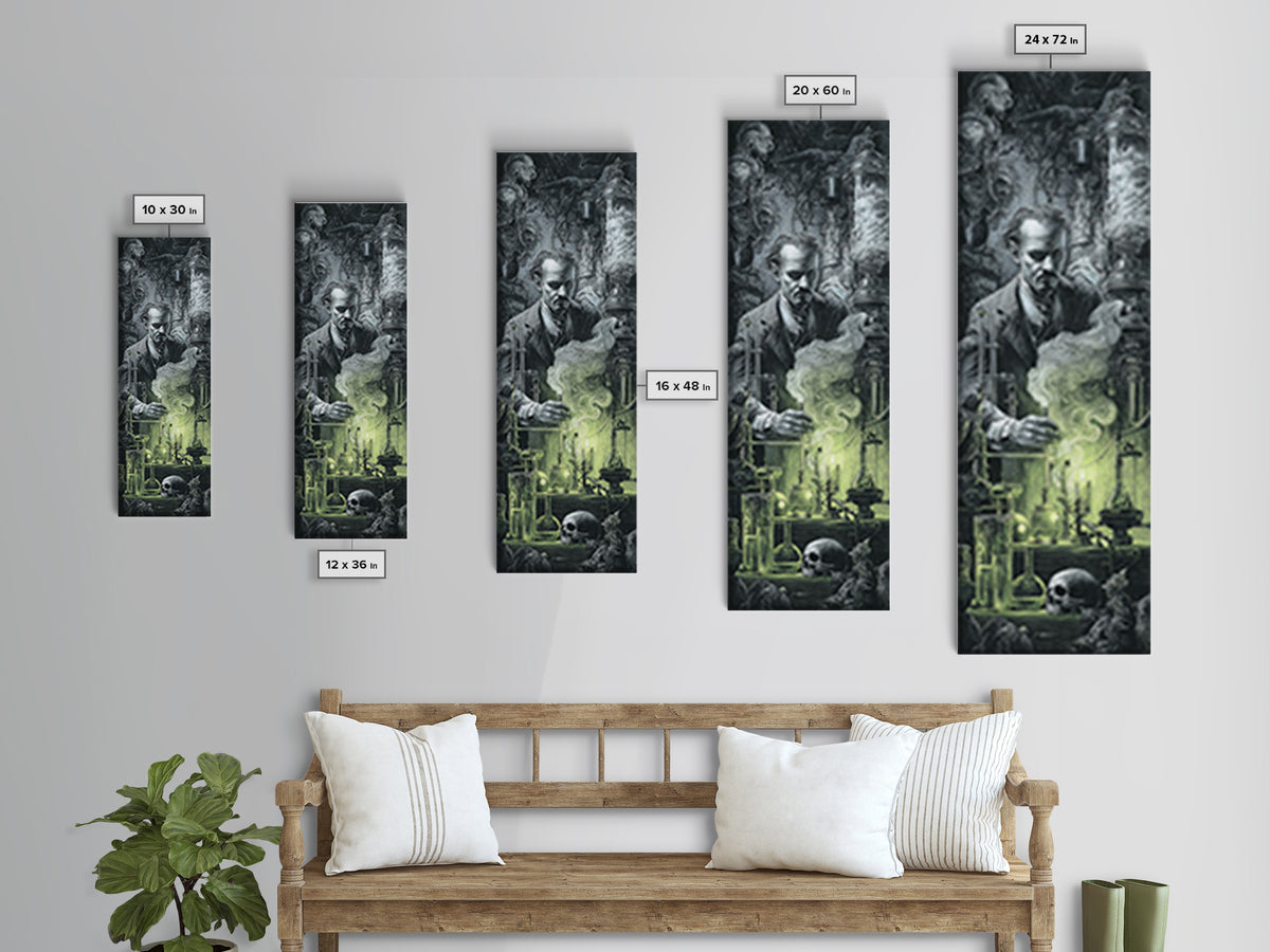 The Mad Alchemist, Biomechanical Horror Art, Tall Narrow Wall Art, Dark Fantasy Wall Art, Framed Canvas Print, Halloween Wall Art
