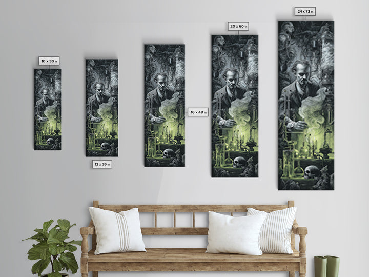 The Mad Alchemist, Biomechanical Horror Art, Tall Narrow Wall Art, Dark Fantasy Wall Art, Framed Canvas Print, Halloween Wall Art