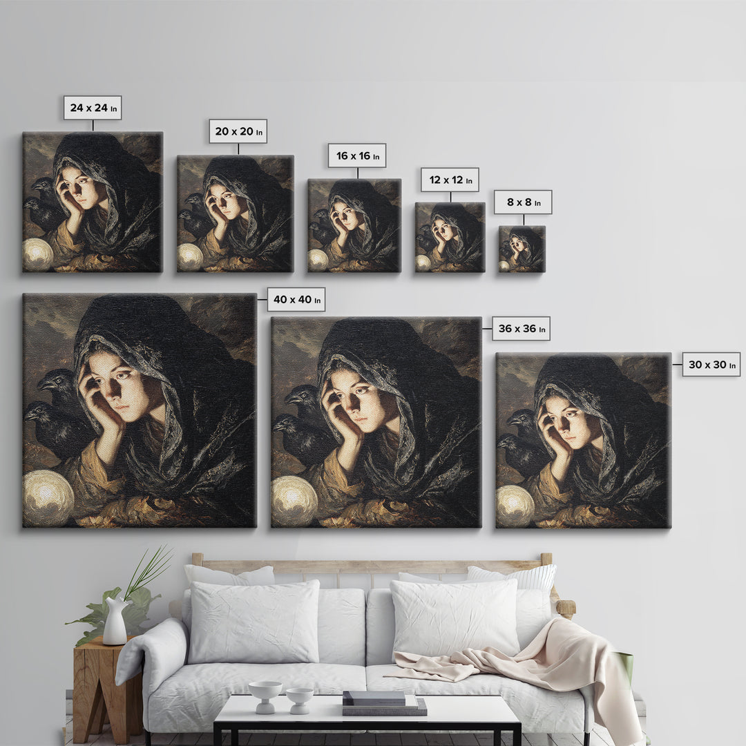 The Midnight Fortune Teller, Baroque Witchcraft Art, Square Wall Art, Macabre Wall Art, Canvas Print, Halloween Wall Art