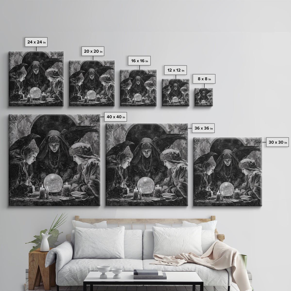 The Midnight Fortune Teller, Dark Romantic Horror Art, Square Wall Art, Macabre Wall Art, Canvas Print, Halloween Wall Art