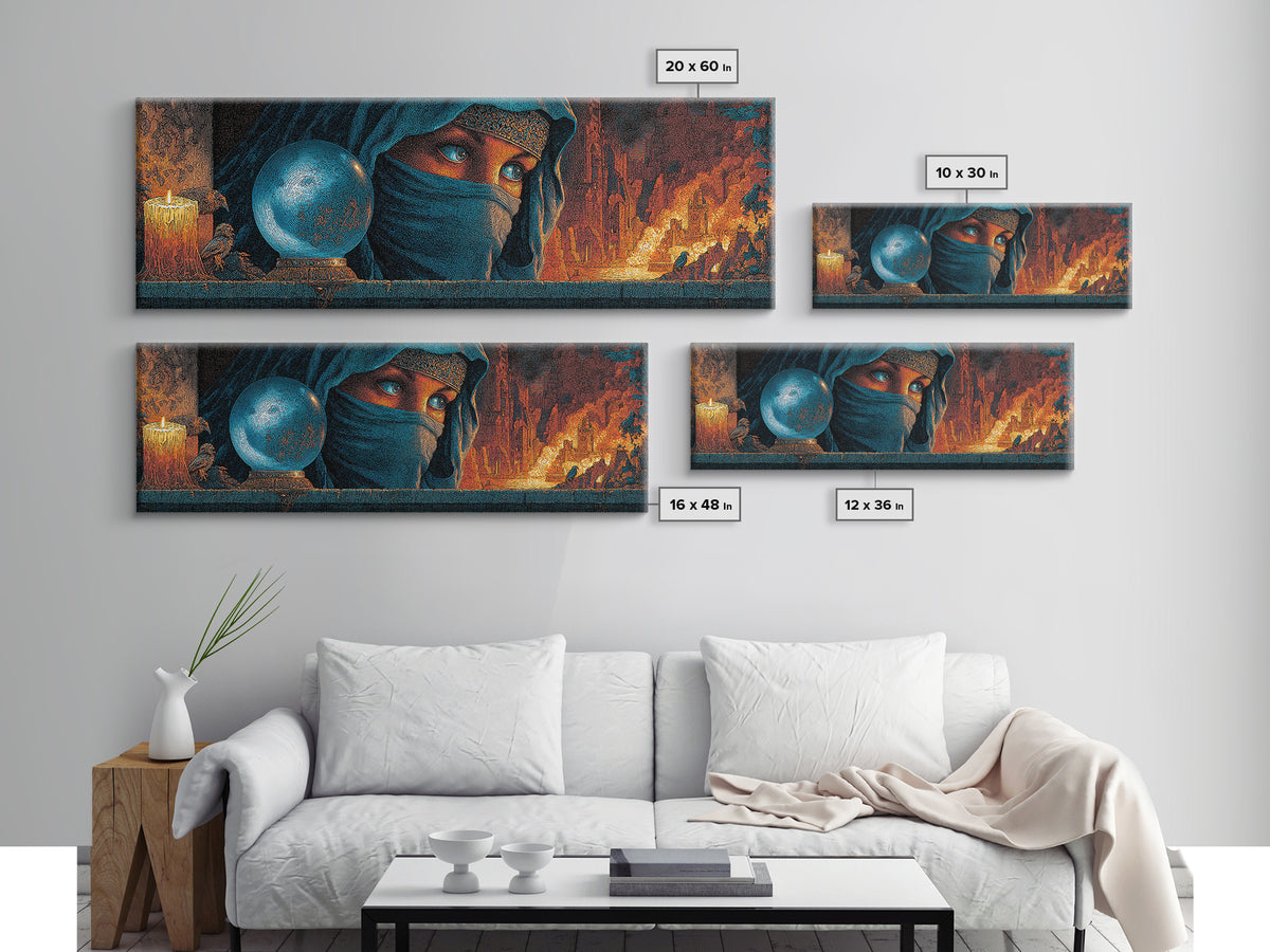 The Midnight Fortune Teller, Apocalyptic Romantic Art, Extra Wide Wall Art, Dark Halloween Decor, Canvas Print, Halloween Wall Art