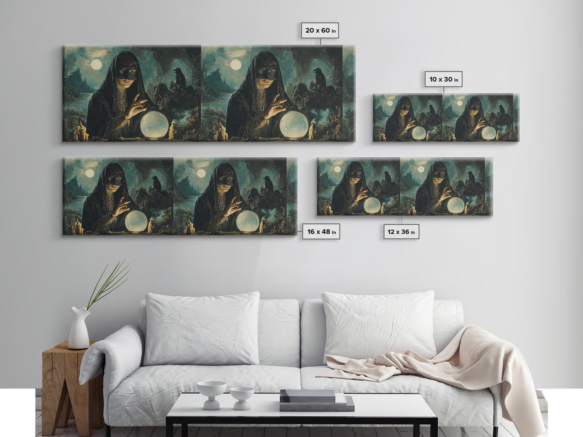 The Midnight Fortune Teller, Symbolist Gothic Landscape, Extra Wide Wall Art, Dark Fantasy Wall Art, Canvas Print, Halloween Wall Art