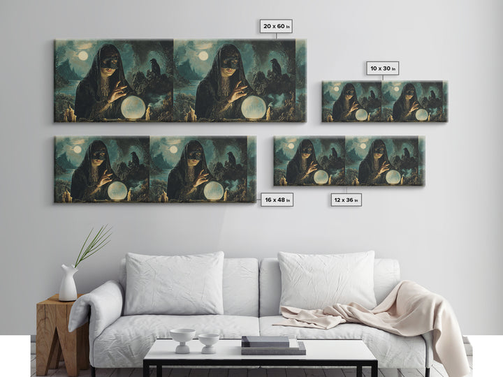 The Midnight Fortune Teller, Symbolist Gothic Landscape, Extra Wide Wall Art, Dark Fantasy Wall Art, Canvas Print, Halloween Wall Art