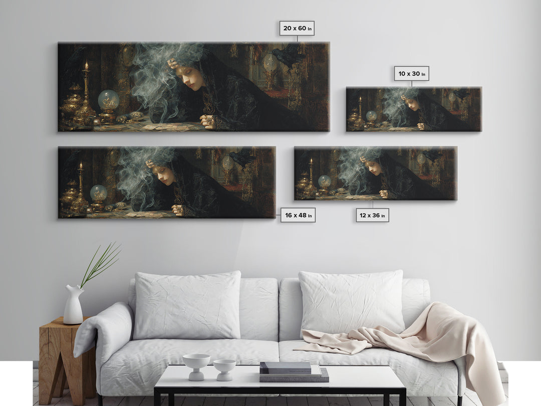 The Midnight Fortune Teller, Ornate Symbolist Art, Extra Wide Wall Art, Gothic Horror Wall Art, Canvas Print, Halloween Wall Art