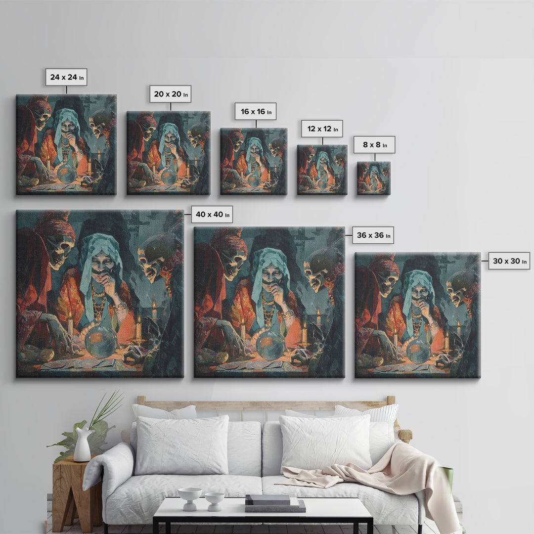 The Midnight Fortune Teller, Decadent Gothic Art, Square Wall Art, Dark Fantasy Wall Art, Framed Canvas Print, Halloween Wall Art