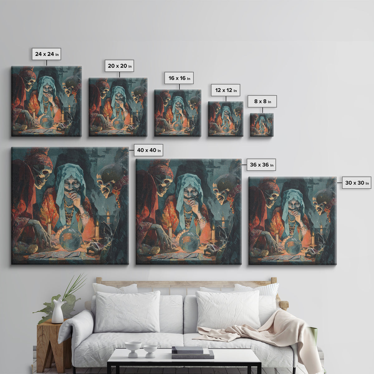 The Midnight Fortune Teller, Decadent Gothic Art, Square Wall Art, Dark Fantasy Wall Art, Framed Canvas Print, Halloween Wall Art