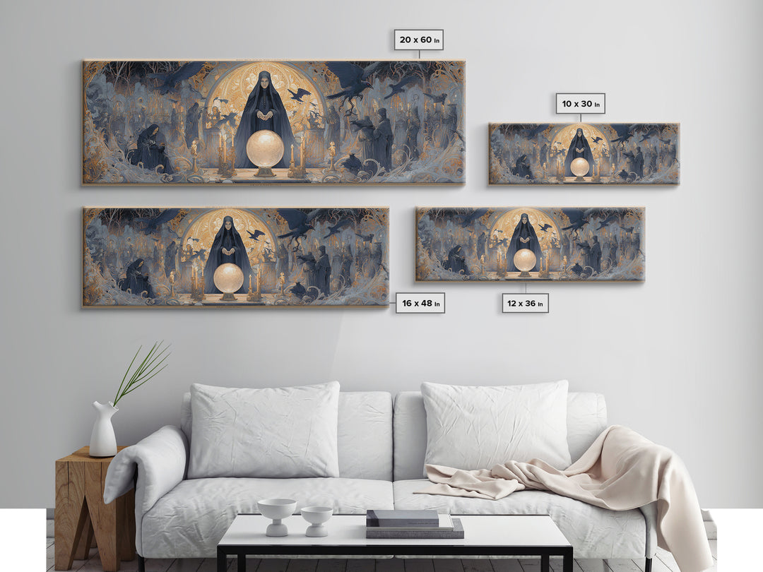 The Midnight Fortune Teller, Symbolist Death Art, Extra Wide Wall Art, Macabre Wall Art, Canvas Print, Halloween Wall Art