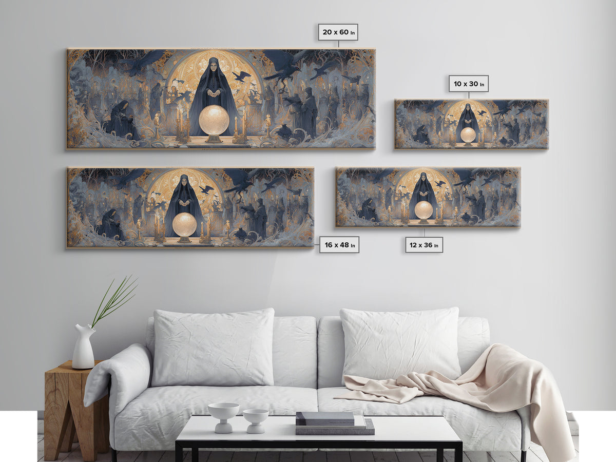 The Midnight Fortune Teller, Symbolist Death Art, Extra Wide Wall Art, Macabre Wall Art, Canvas Print, Halloween Wall Art