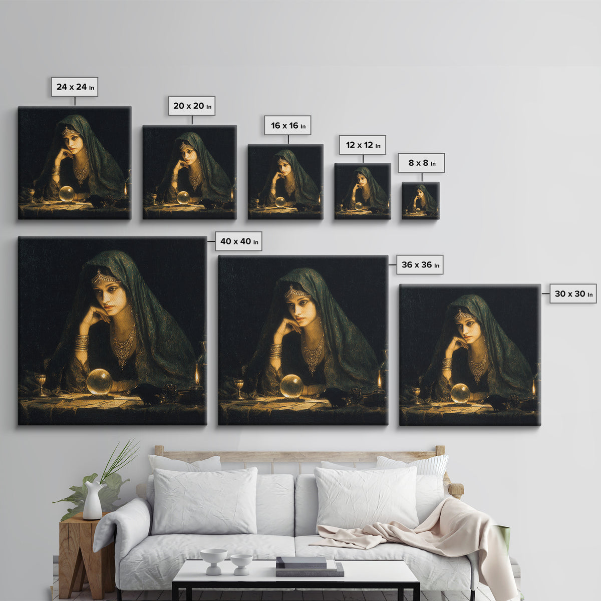 The Midnight Fortune Teller, Dark Symbolist Art, Square Wall Art, Dark Fantasy Wall Art, Canvas Print, Halloween Wall Art