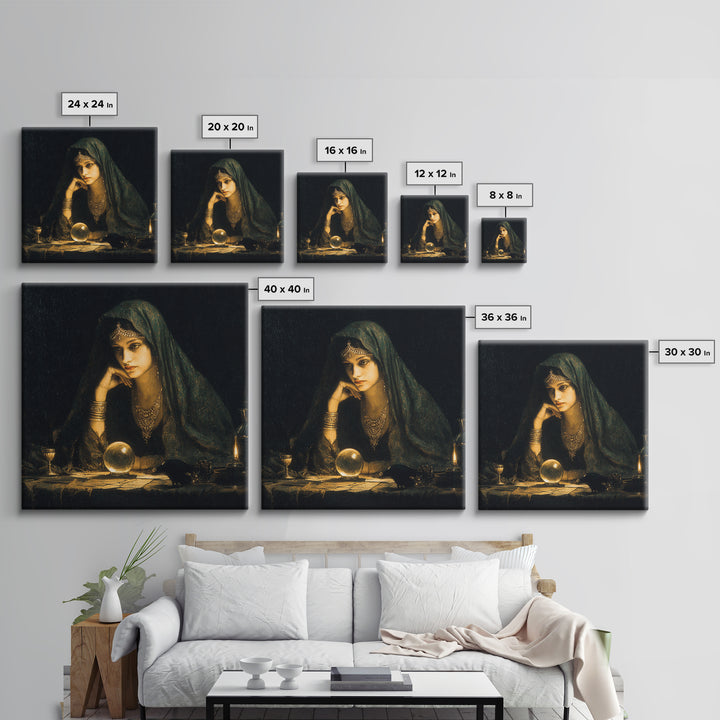 The Midnight Fortune Teller, Dark Symbolist Art, Square Wall Art, Dark Fantasy Wall Art, Canvas Print, Halloween Wall Art