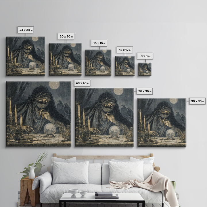 The Midnight Fortune Teller, Expressionist Nightmare Art, Square Wall Art, Gothic Horror Wall Art, Canvas Print, Halloween Wall Art