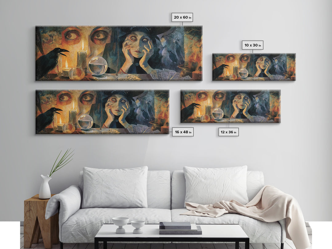 The Midnight Fortune Teller, Expressionist Gothic Art, Extra Wide Wall Art, Macabre Wall Art, Canvas Print, Halloween Wall Art