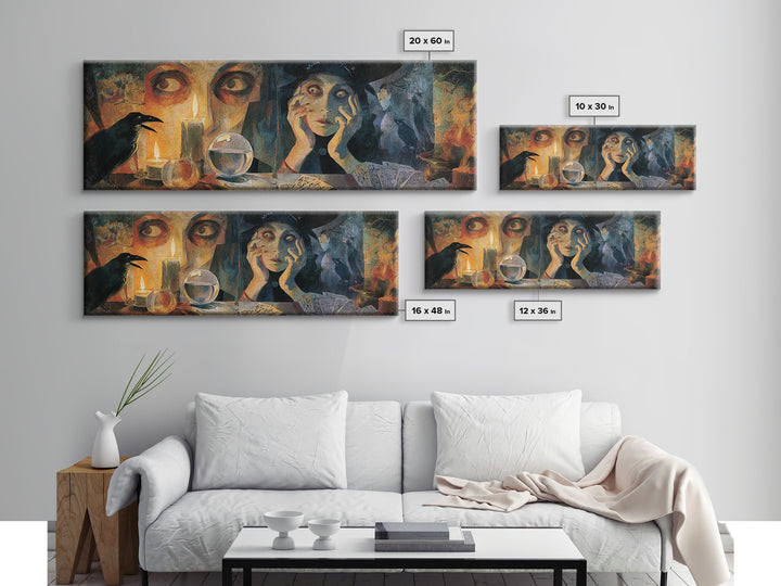 The Midnight Fortune Teller, Expressionist Gothic Art, Extra Wide Wall Art, Macabre Wall Art, Canvas Print, Halloween Wall Art