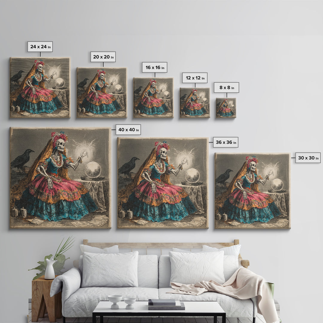 The Midnight Fortune Teller, Macabre Folk Print Art, Square Wall Art, Gothic Horror Wall Art, Framed Canvas Print