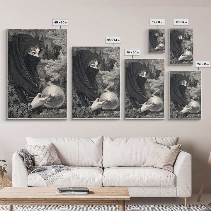 The Midnight Fortune Teller, Victorian Macabre Art, Vertical Wall Art, Macabre Wall Art, Framed Canvas Print, Halloween Wall Art
