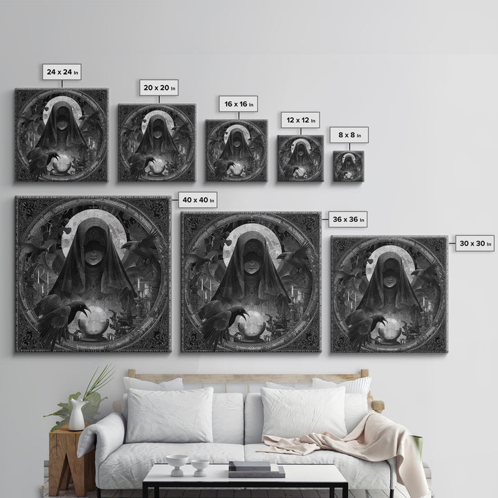 The Midnight Fortune Teller, Biomechanical Horror Art, Square Wall Art, Dark Halloween Decor, Canvas Print, Halloween Wall Art