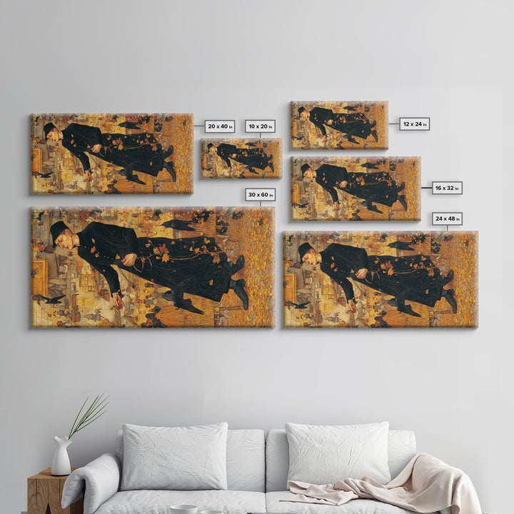 The Sinister Undertaker, Northern Renaissance Horror, Wide Panoramic Art, Macabre Wall Art, Canvas Print, Halloween Wall Art
