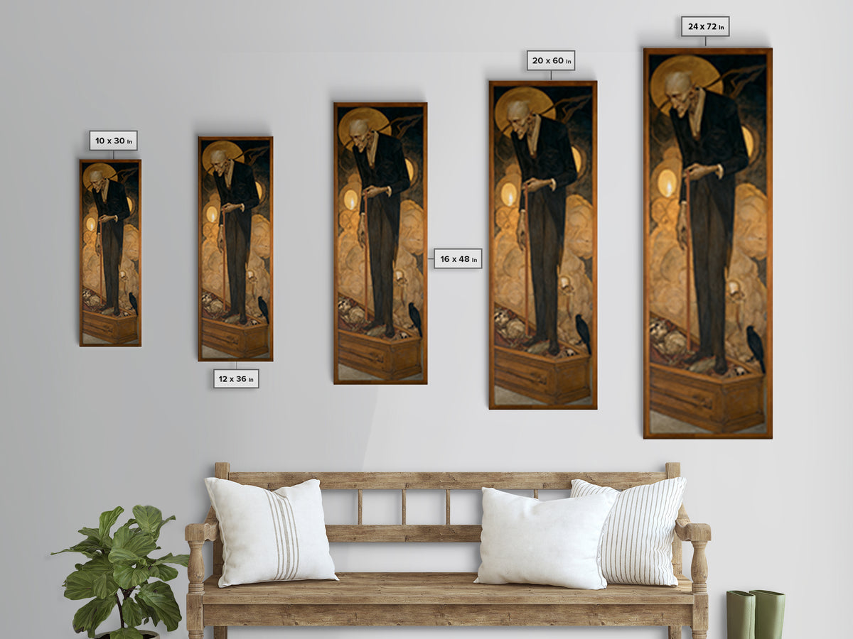 The Sinister Undertaker, Dark Renaissance Art, Tall Narrow Wall Art, Dark Fantasy Wall Art, Framed Canvas Print, Halloween Decor