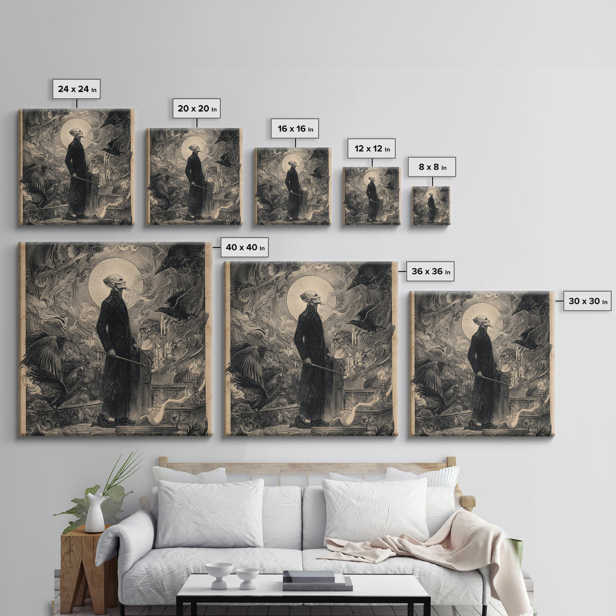 The Sinister Undertaker, Renaissance Engraving Art, Square Wall Art, Macabre Wall Art, Canvas Print, Halloween Wall Art, Spooky Wall Decor