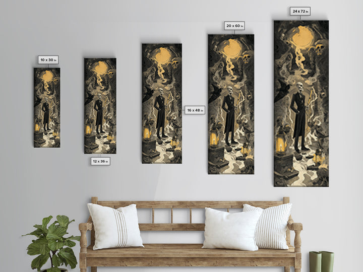The Sinister Undertaker, Architectural Etching Art, Tall Narrow Wall Art, Dark Halloween Decor, Canvas Print, Dark Fantasy Art