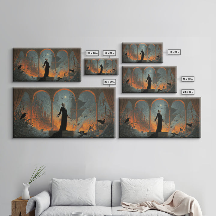 The Sinister Undertaker, Apocalyptic Romantic Art, Wide Panoramic Art, Dark Halloween Decor, Canvas Print, Halloween Wall Art
