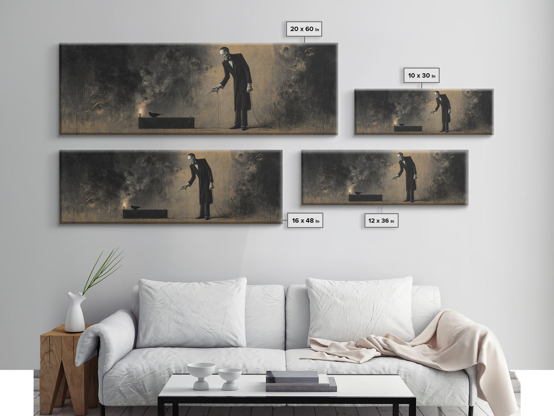 The Sinister Undertaker, Symbolist Dream Art, Extra Wide Wall Art, Macabre Wall Art, Canvas Print, Halloween Wall Art