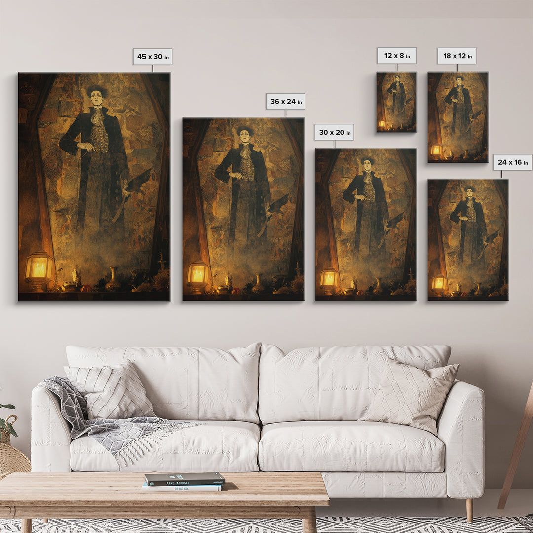 The Sinister Undertaker, Ornate Symbolist Art, Vertical Wall Art, Dark Fantasy Wall Art, Framed Canvas Print, Halloween Wall Art
