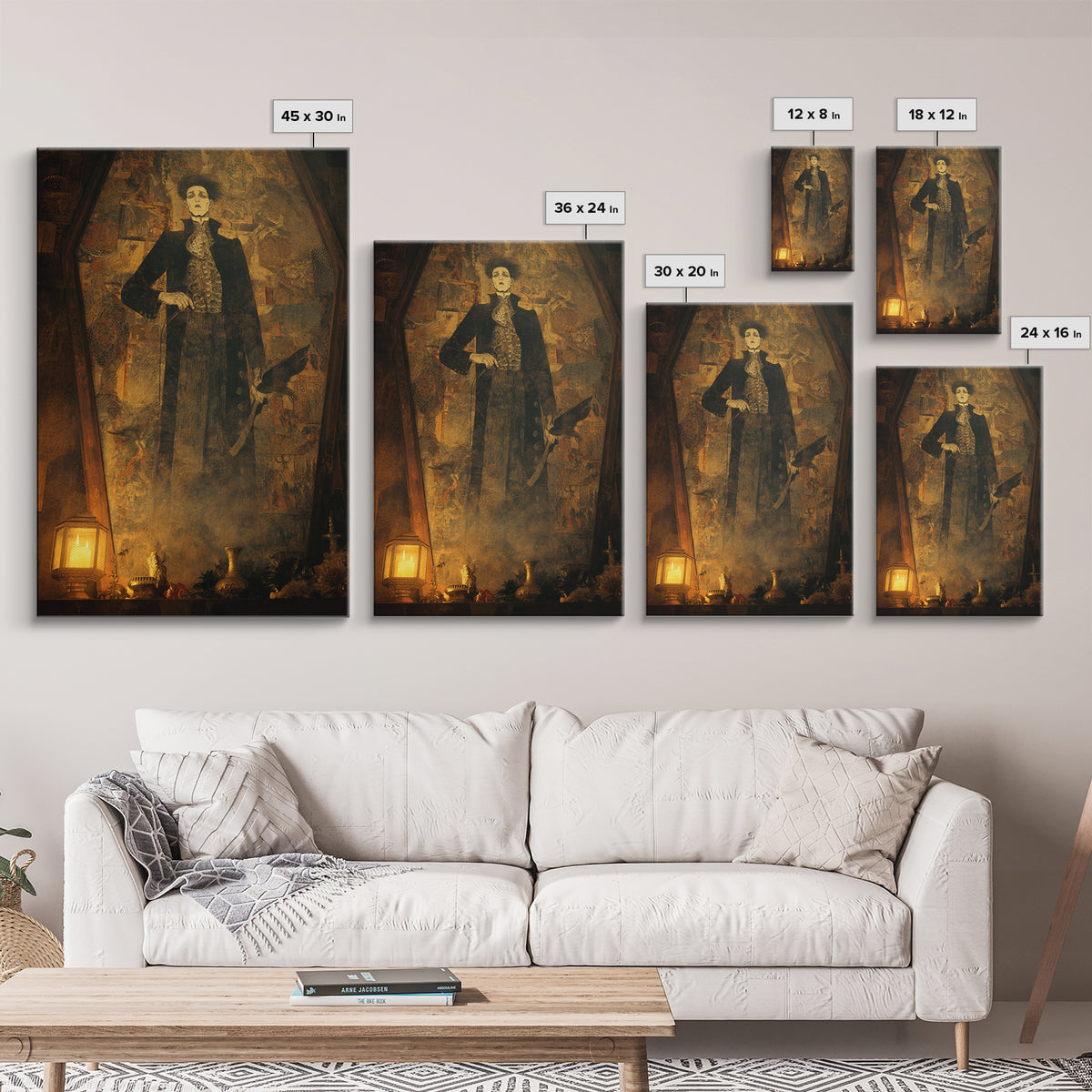 The Sinister Undertaker, Ornate Symbolist Art, Vertical Wall Art, Dark Fantasy Wall Art, Framed Canvas Print, Halloween Wall Art