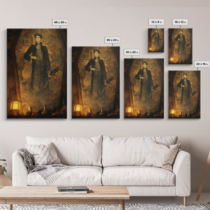The Sinister Undertaker, Ornate Symbolist Art, Vertical Wall Art, Dark Fantasy Wall Art, Framed Canvas Print, Halloween Wall Art