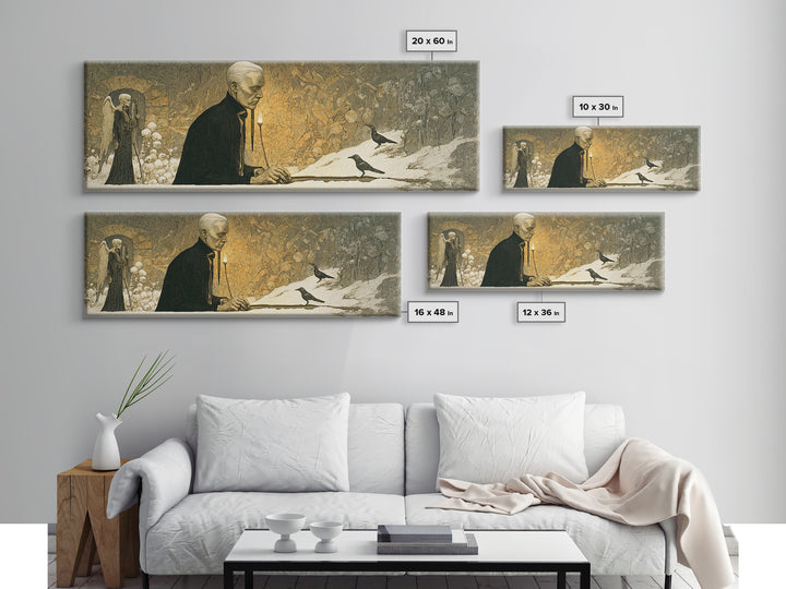 The Sinister Undertaker, Symbolist Death Art, Extra Wide Wall Art, Dark Fantasy Wall Art, Canvas Print, Halloween Wall Art