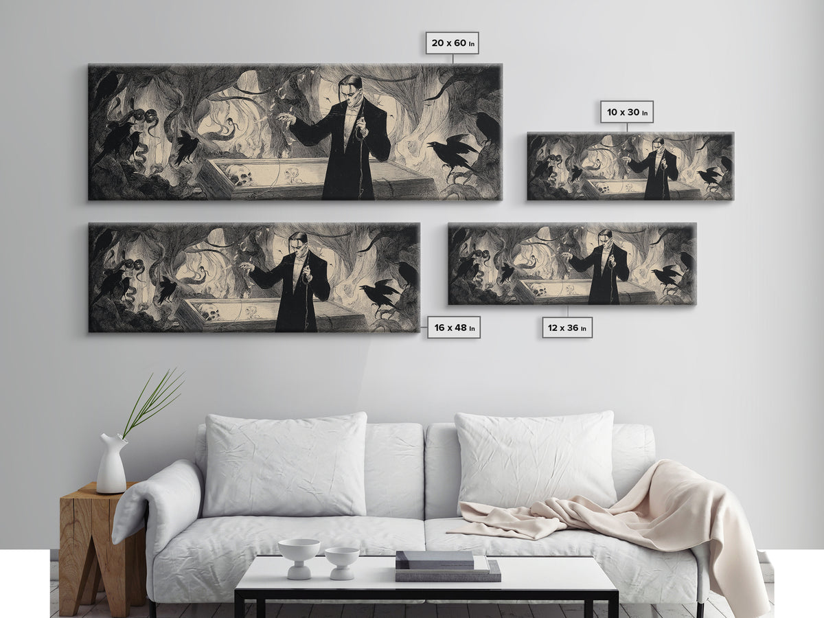 The Sinister Undertaker, Dark Symbolist Art, Extra Wide Wall Art, Dark Halloween Decor, Canvas Print, Halloween Wall Art