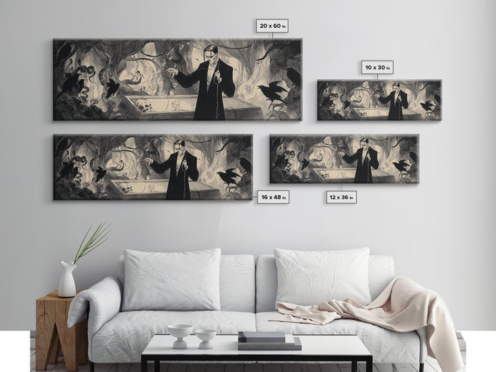The Sinister Undertaker, Dark Symbolist Art, Extra Wide Wall Art, Dark Halloween Decor, Canvas Print, Halloween Wall Art