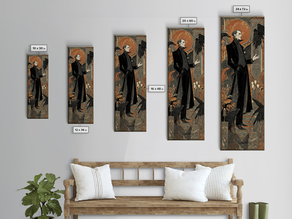 The Sinister Undertaker, Stained Glass Gothic Art, Tall Narrow Wall Art, Macabre Wall Art, Canvas Print, Halloween Wall Art